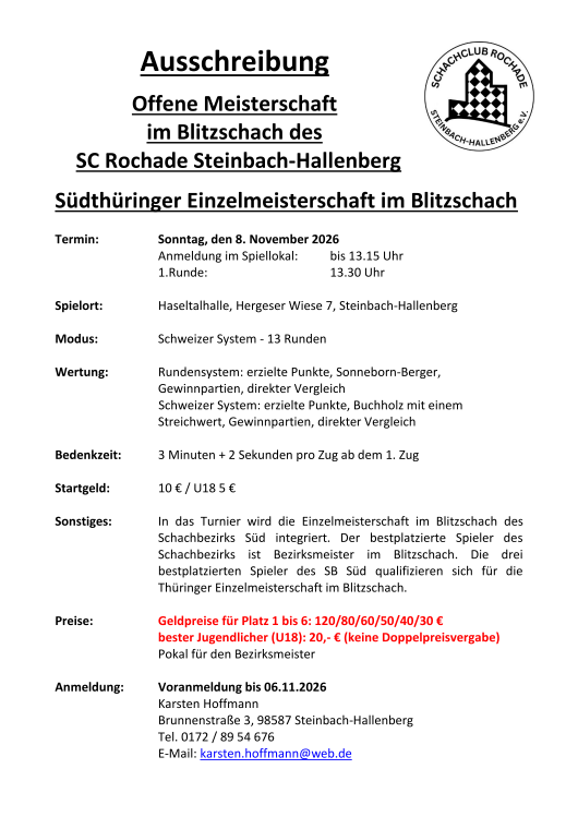 Ausschreibung Blitzschach 2026